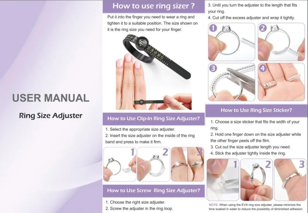 100 Pcs Ring Sizer Adjuster for Loose Rings with Ring Size Measuring Tool, Plug-in Invisible Ring Guards Silicone Tightener EVA Foam Ring Size Adjuster Set with Polishing Cloth