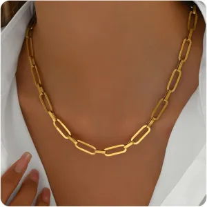 18K Gold Plated Chunky Chain Necklace for Women Thick Cuban Curb Chain Green Gemstone Pendant Toggle Necklace Dainty Layering Gold Chain Trendy Jewelry