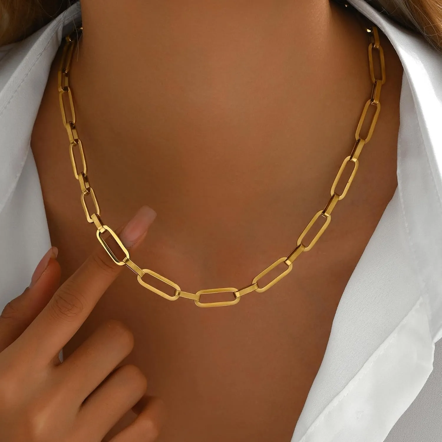 18K Gold Plated Chunky Chain Necklace for Women Thick Cuban Curb Chain Green Gemstone Pendant Toggle Necklace Dainty Layering Gold Chain Trendy Jewelry