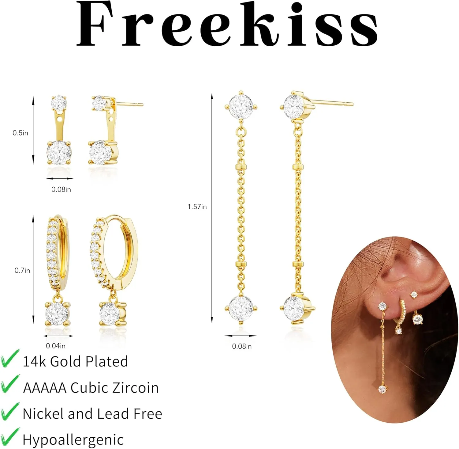 3 Pairs Gold Hoop Earrings Set: Dainty Stud Earrings Trendy Small 14K Gold Plated Hypoallergenic Dangle Cartilage Huggie Hoop Earrings for Women Gold Jewelry for Women Gifts