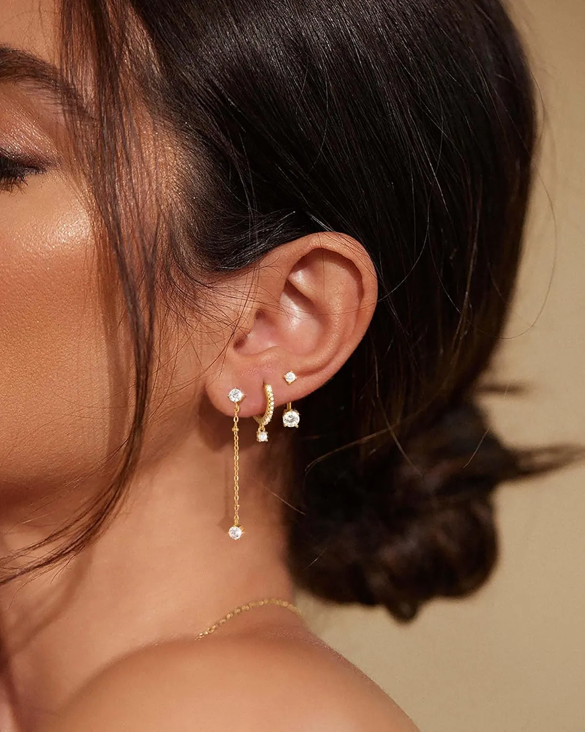 3 Pairs Gold Hoop Earrings Set: Dainty Stud Earrings Trendy Small 14K Gold Plated Hypoallergenic Dangle Cartilage Huggie Hoop Earrings for Women Gold Jewelry for Women Gifts
