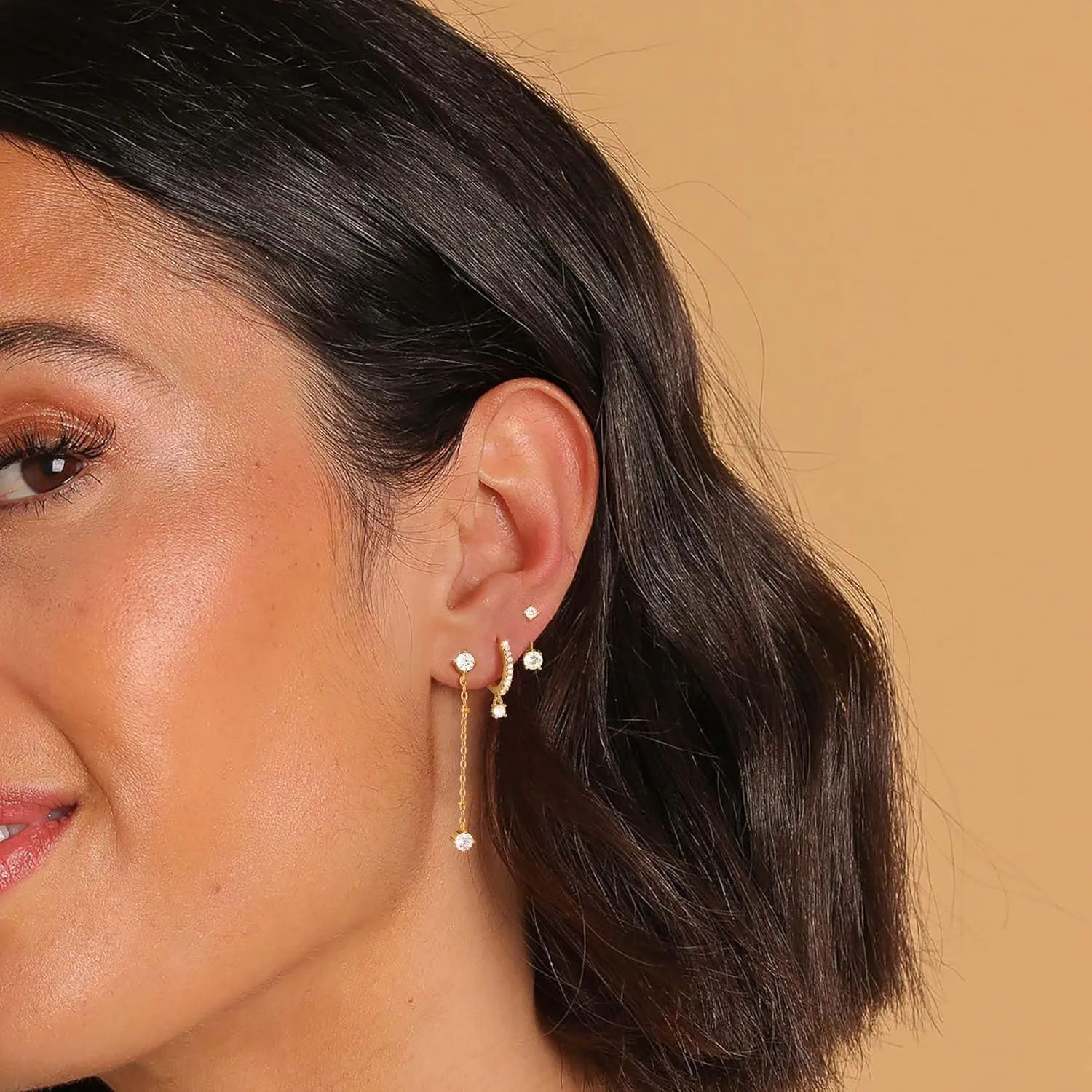3 Pairs Gold Hoop Earrings Set: Dainty Stud Earrings Trendy Small 14K Gold Plated Hypoallergenic Dangle Cartilage Huggie Hoop Earrings for Women Gold Jewelry for Women Gifts