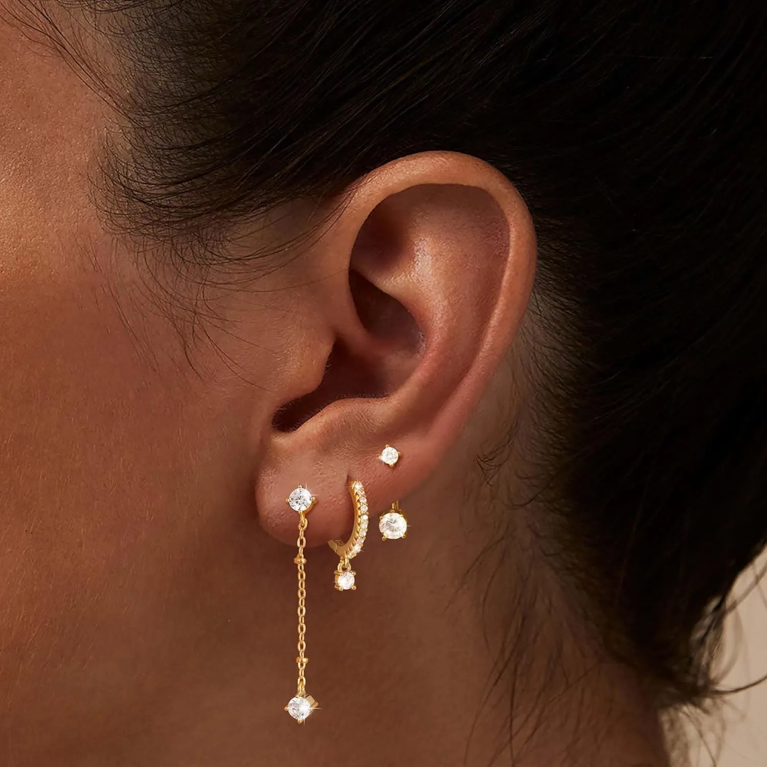 3 Pairs Gold Hoop Earrings Set: Dainty Stud Earrings Trendy Small 14K Gold Plated Hypoallergenic Dangle Cartilage Huggie Hoop Earrings for Women Gold Jewelry for Women Gifts