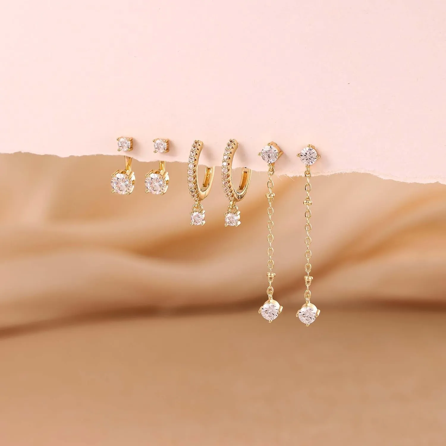 3 Pairs Gold Hoop Earrings Set: Dainty Stud Earrings Trendy Small 14K Gold Plated Hypoallergenic Dangle Cartilage Huggie Hoop Earrings for Women Gold Jewelry for Women Gifts