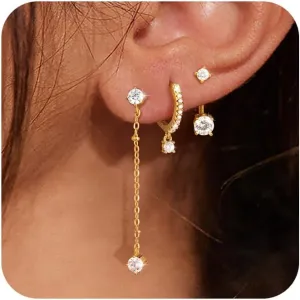 3 Pairs Gold Hoop Earrings Set: Dainty Stud Earrings Trendy Small 14K Gold Plated Hypoallergenic Dangle Cartilage Huggie Hoop Earrings for Women Gold Jewelry for Women Gifts
