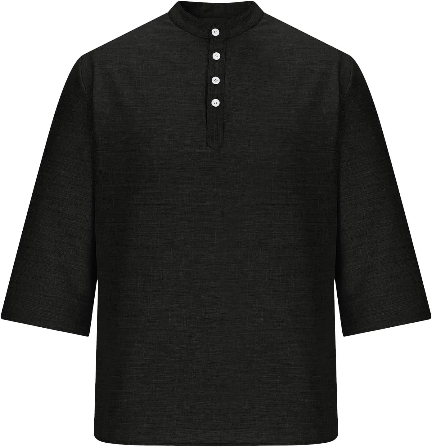 3/4 Length Sleeve Mens Shirts Casual Stylish V Neck Button Up Cotton Linen Henley Shirt Summer Beach Vacation Clothes