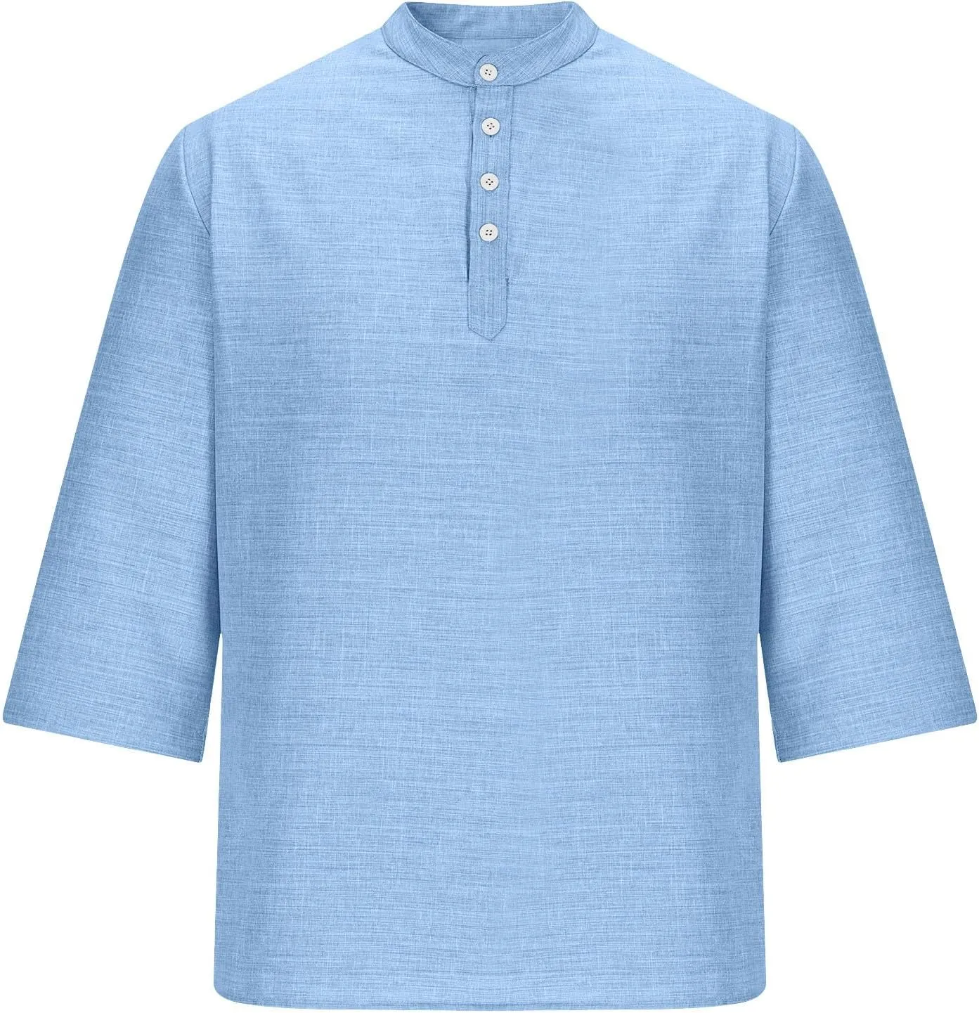 3/4 Length Sleeve Mens Shirts Casual Stylish V Neck Button Up Cotton Linen Henley Shirt Summer Beach Vacation Clothes