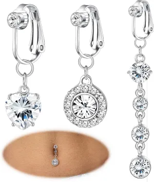 3Pcs Fake Belly Piercing Fake Belly Ring for Women Fake Belly Button Piercing Clip On Belly Button Rings Fake Navel Ring Non Piercing