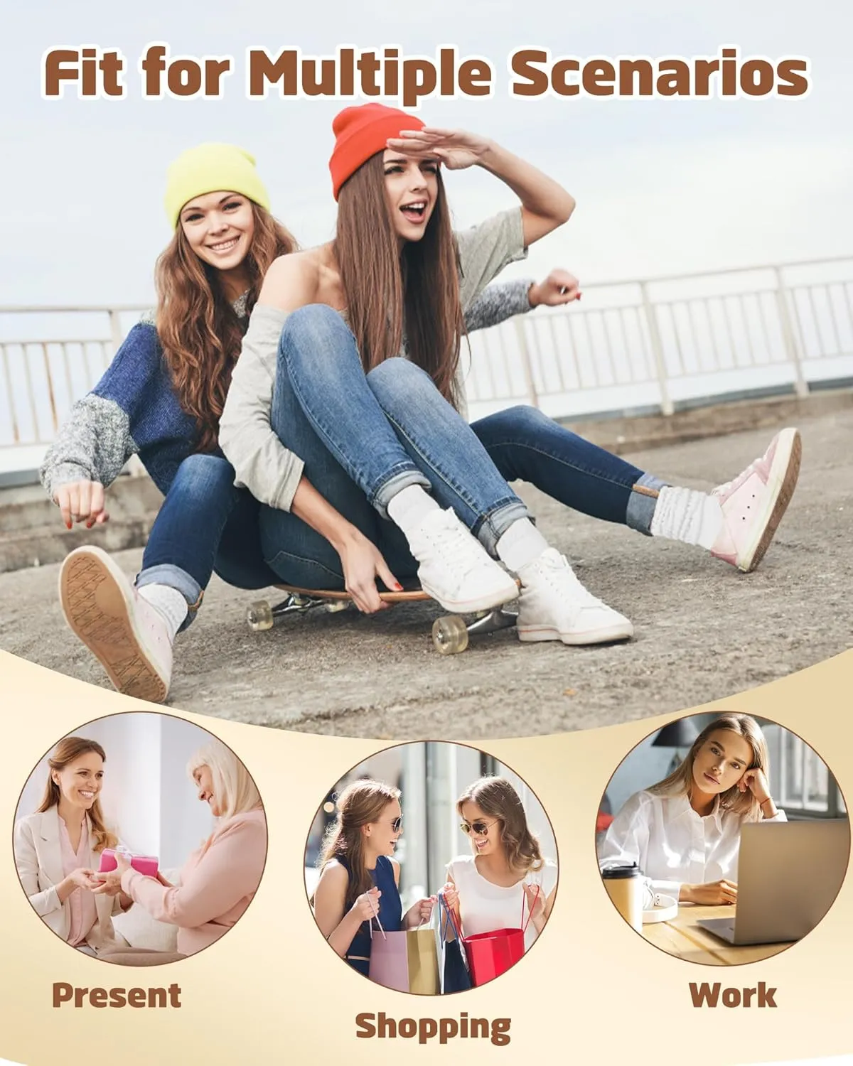 5 Pairs Slouch Socks for Women, Soft Cotton Long Scrunch Tube Stockings, Casual Crew Boot Thigh High Thick Knit Socks