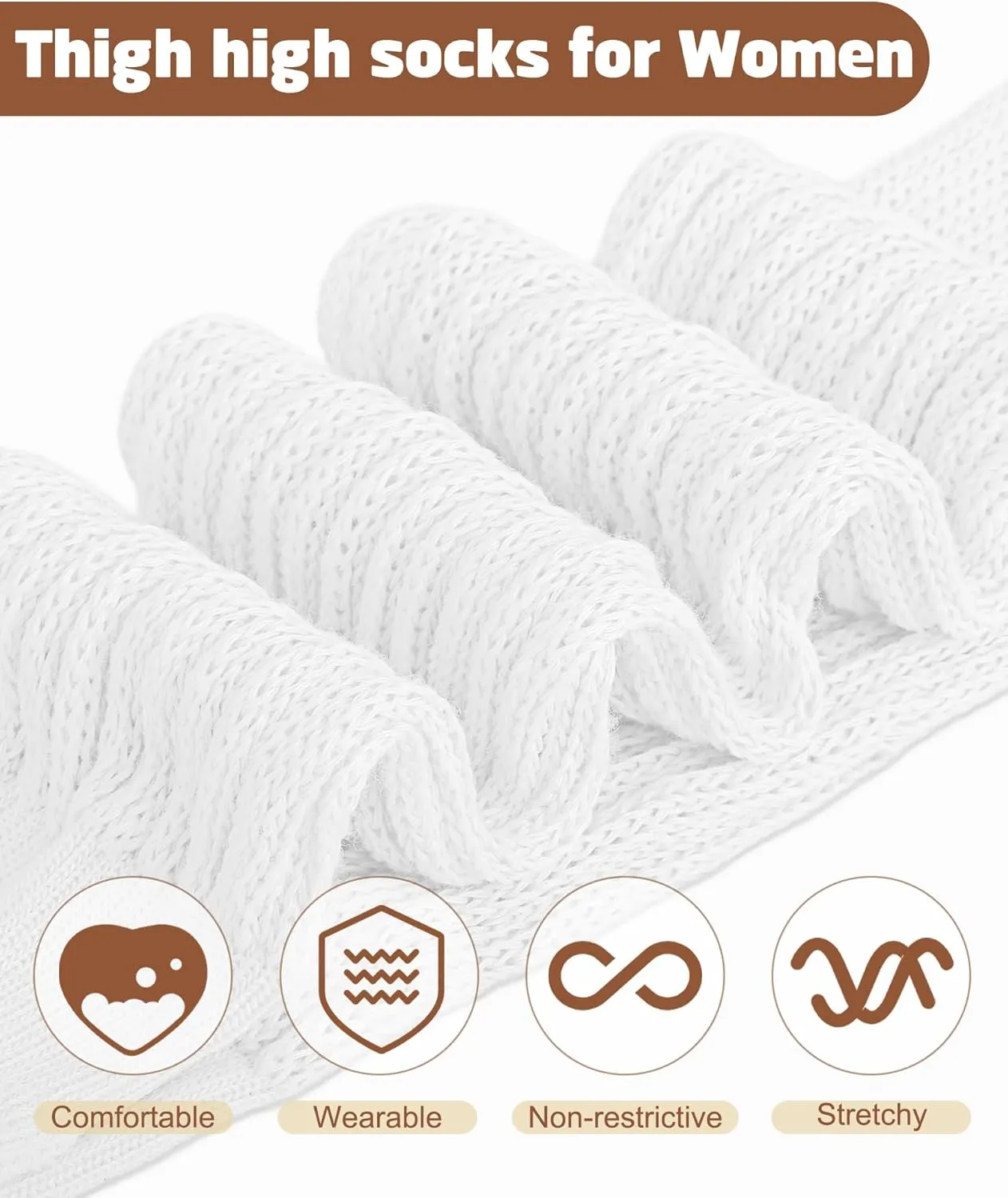 5 Pairs Slouch Socks for Women, Soft Cotton Long Scrunch Tube Stockings, Casual Crew Boot Thigh High Thick Knit Socks