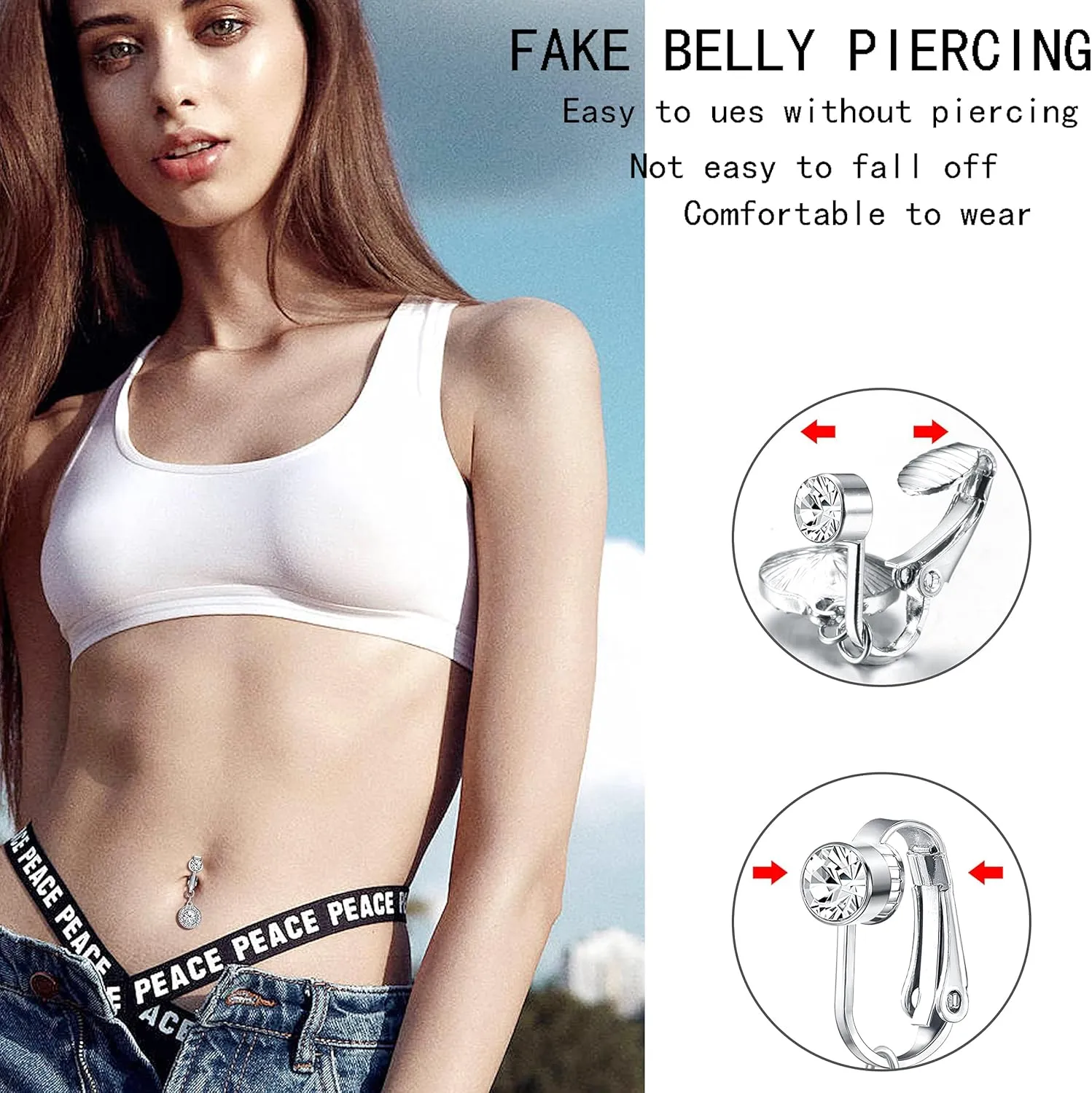5Pcs Gold Fake Belly Piercing Fake Belly Ring for Women Fake Belly Button Piercing Clip On Belly Button Rings Fake Navel Ring Non Piercing