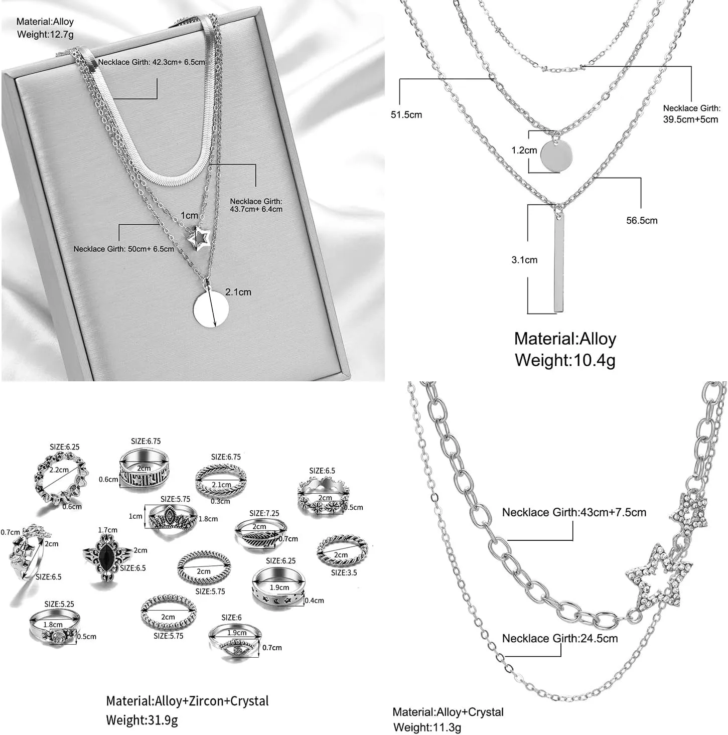 73 Pcs Gold Jewelry Set with 6Pcs Layered Necklace, 11 Pcs anklet and 7Pcs Earring Ear Cuff,12Hoop Earrings ,15pcs Rings,21pcs stud earrings Jewerly set for Women Pack for Friendship Party Gift