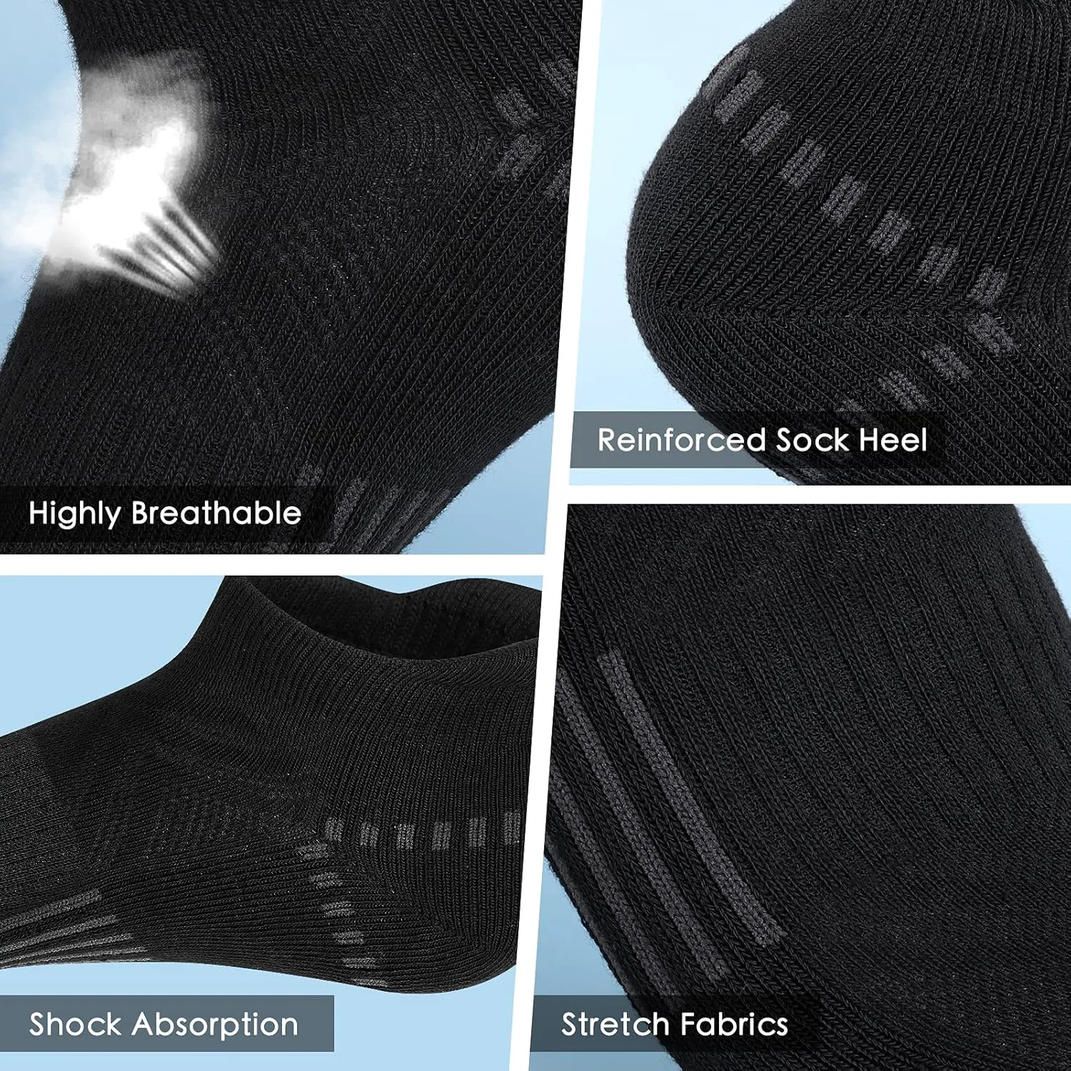 Airacker Ankle Athletic Running Socks Cushioned Breathable Low Cut Sports Tab Socks for Men and Women (6 Pairs)