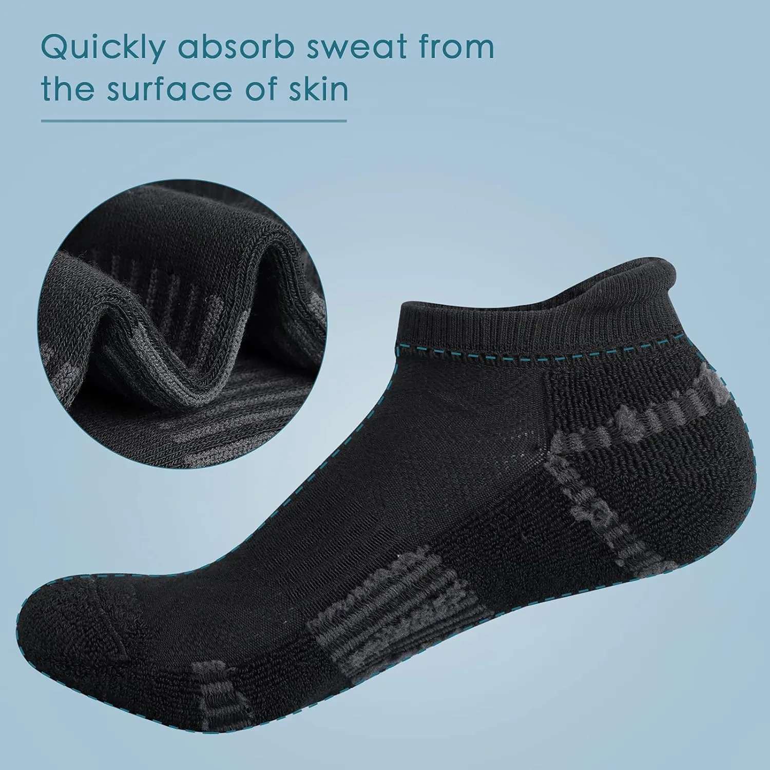 Airacker Ankle Athletic Running Socks Cushioned Breathable Low Cut Sports Tab Socks for Men and Women (6 Pairs)