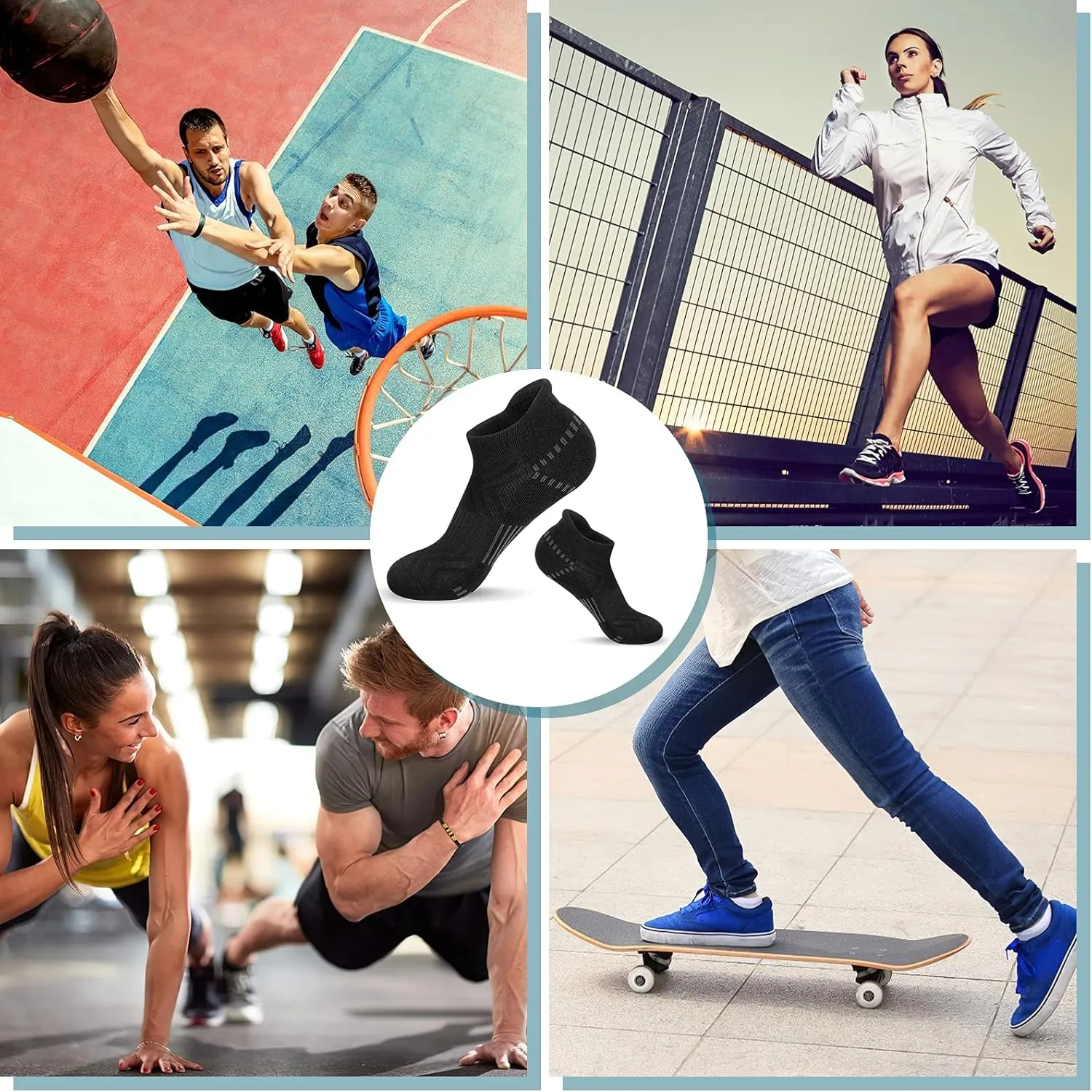 Airacker Ankle Athletic Running Socks Cushioned Breathable Low Cut Sports Tab Socks for Men and Women (6 Pairs)