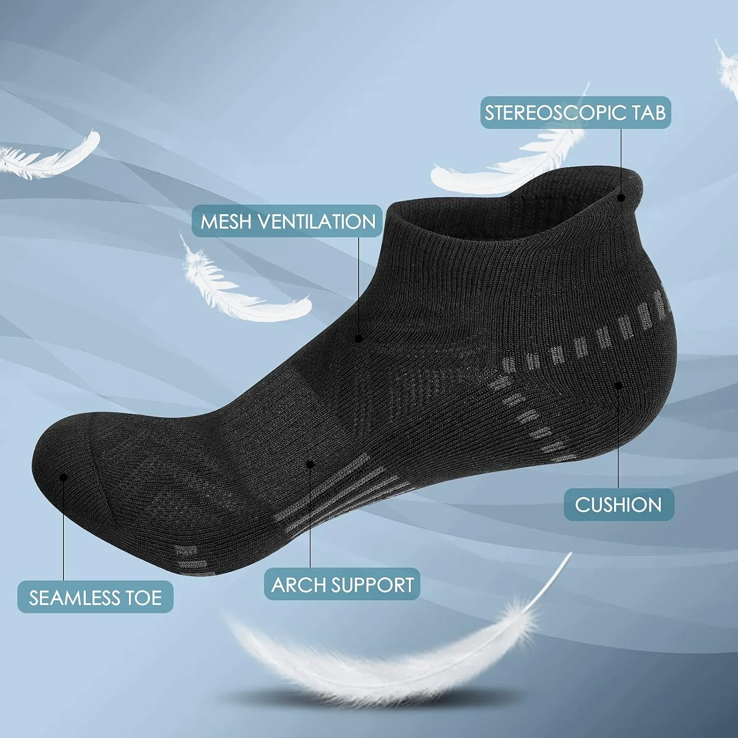 Airacker Ankle Athletic Running Socks Cushioned Breathable Low Cut Sports Tab Socks for Men and Women (6 Pairs)