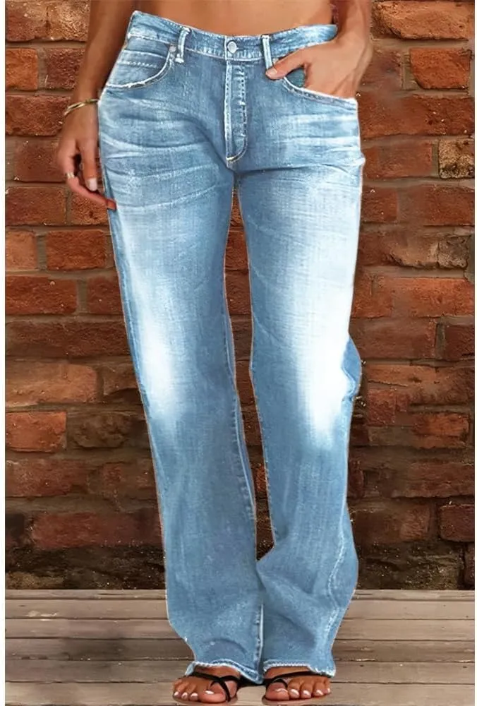 Akivide Women's Baggy Wide Leg Jeans Ripped Causal Loose Fit Boyfriend Distressed Straight Leg Ladies Denim Pants