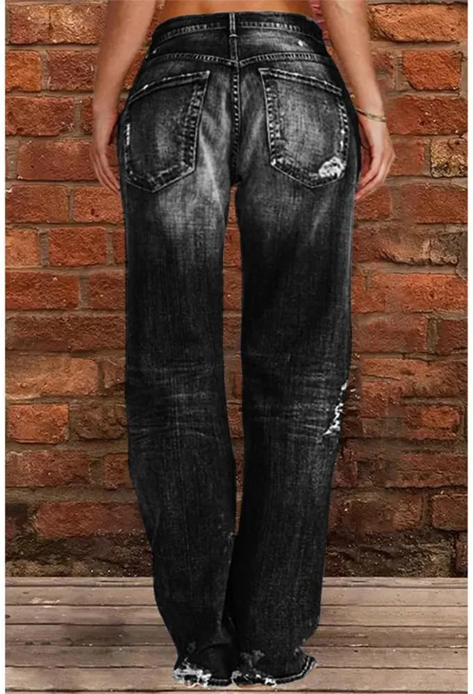 Akivide Women's Baggy Wide Leg Jeans Ripped Causal Loose Fit Boyfriend Distressed Straight Leg Ladies Denim Pants