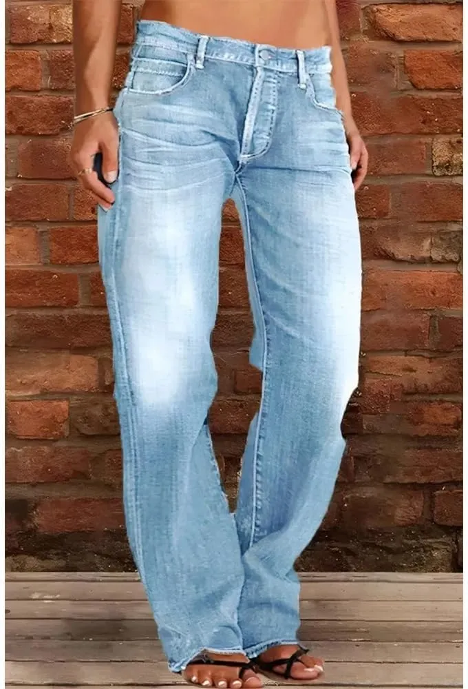 Akivide Women's Baggy Wide Leg Jeans Ripped Causal Loose Fit Boyfriend Distressed Straight Leg Ladies Denim Pants