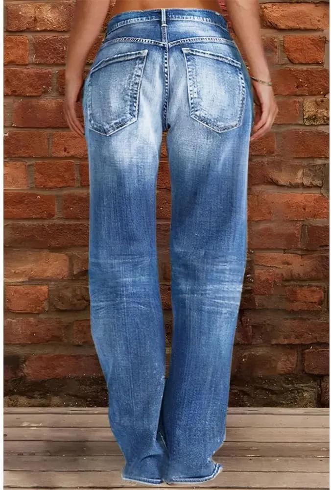 Akivide Women's Baggy Wide Leg Jeans Ripped Causal Loose Fit Boyfriend Distressed Straight Leg Ladies Denim Pants
