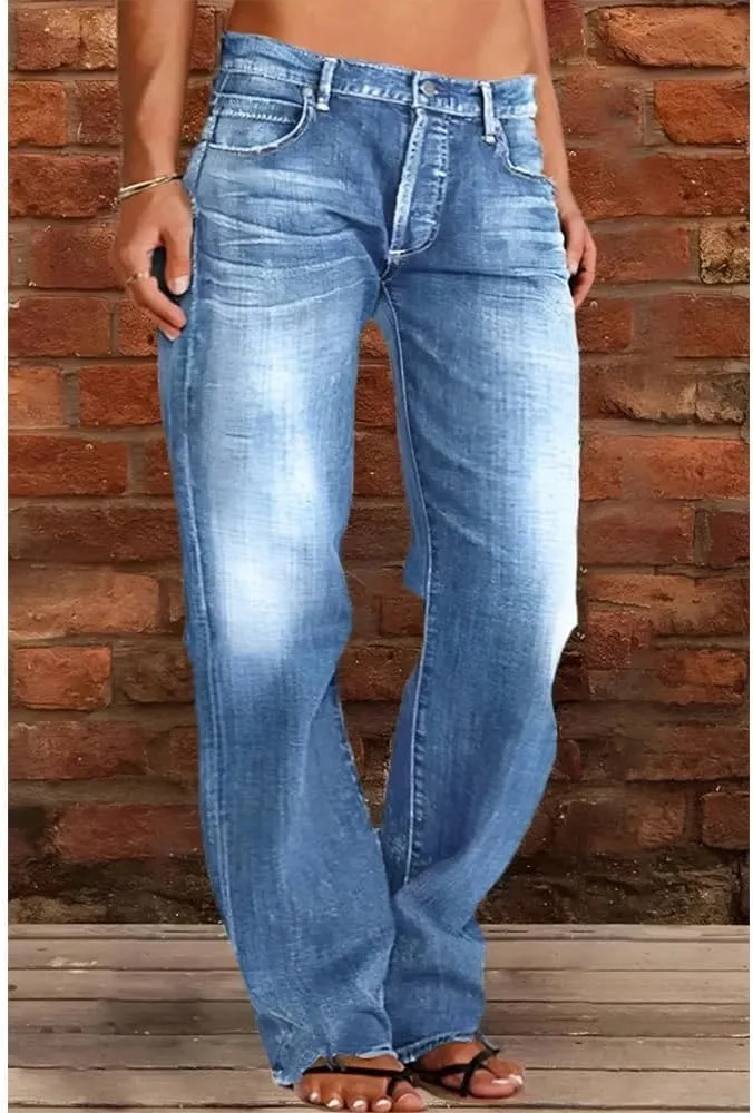 Akivide Women's Baggy Wide Leg Jeans Ripped Causal Loose Fit Boyfriend Distressed Straight Leg Ladies Denim Pants