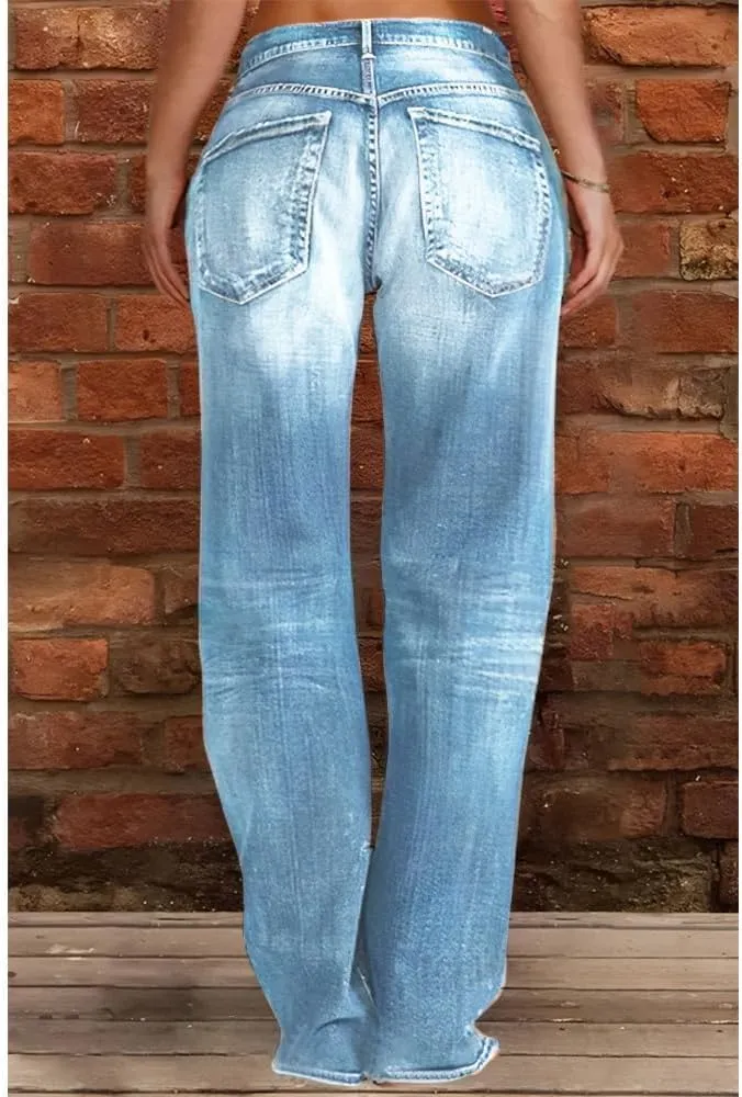 Akivide Women's Baggy Wide Leg Jeans Ripped Causal Loose Fit Boyfriend Distressed Straight Leg Ladies Denim Pants