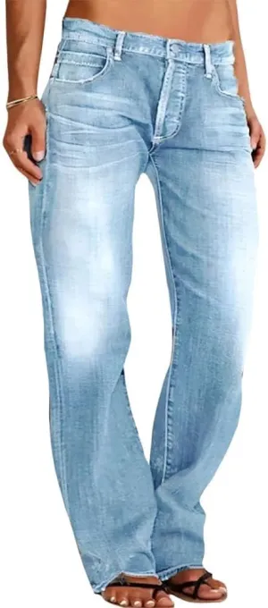 Akivide Women's Baggy Wide Leg Jeans Ripped Causal Loose Fit Boyfriend Distressed Straight Leg Ladies Denim Pants