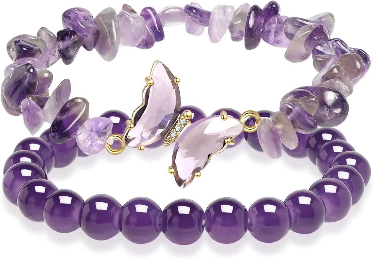 Artlunar Purple Butterfly Healing Bracelet, Gift Charm Jewelry with Beaded Bracelet for Women