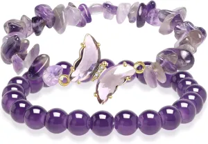Artlunar Purple Butterfly Healing Bracelet, Gift Charm Jewelry with Beaded Bracelet for Women
