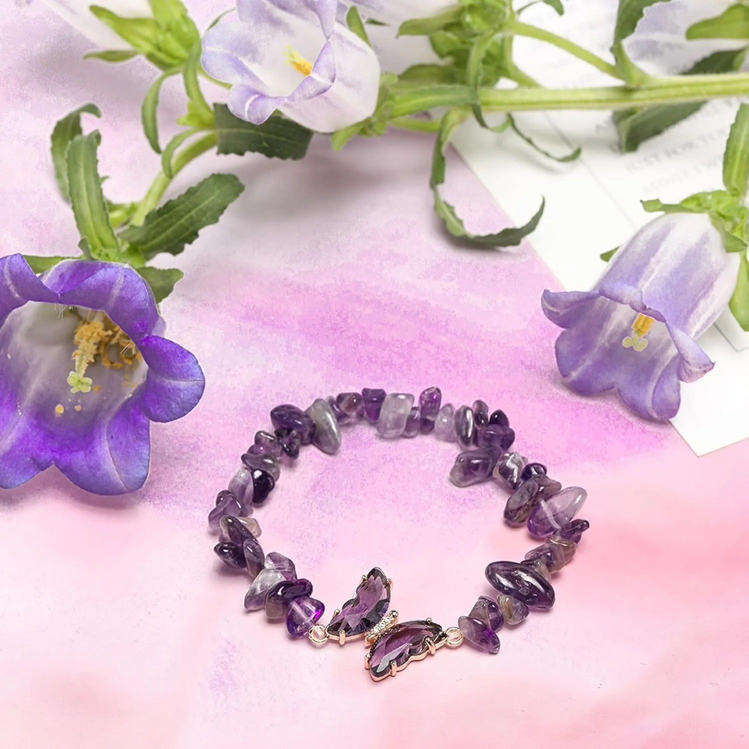 Artlunar Purple Butterfly Healing Bracelet, Gift Charm Jewelry with Beaded Bracelet for Women