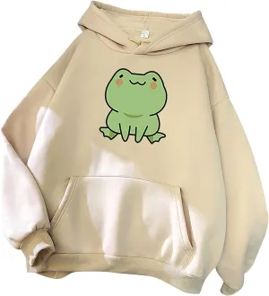 Attine Cute Frog Hoodie for Womens 2024 Long Sleeve Patchwork Sweatshirts Kawaii Frog Graphic Pullover with Pocket