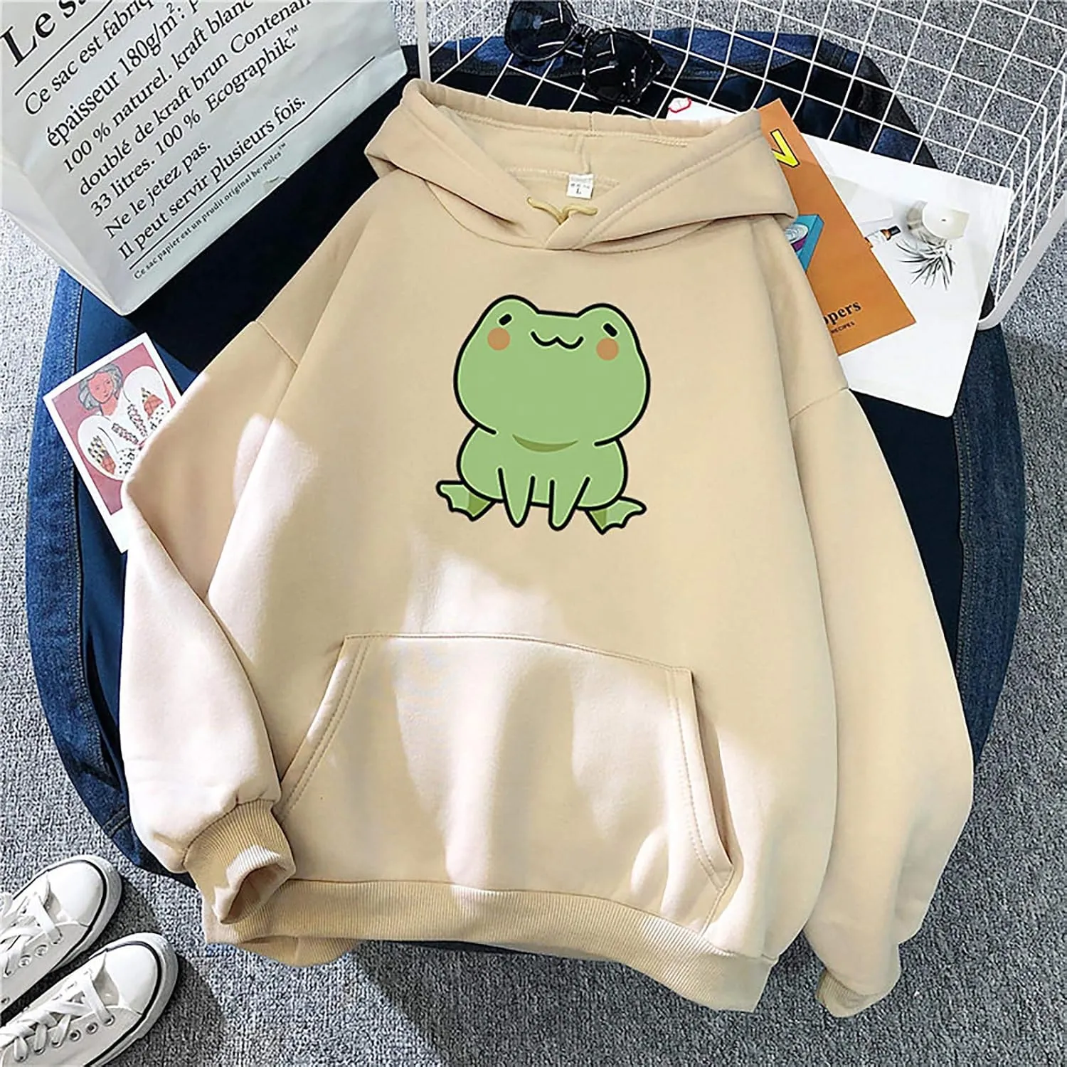 Attine Cute Frog Hoodie for Womens 2024 Long Sleeve Patchwork Sweatshirts Kawaii Frog Graphic Pullover with Pocket