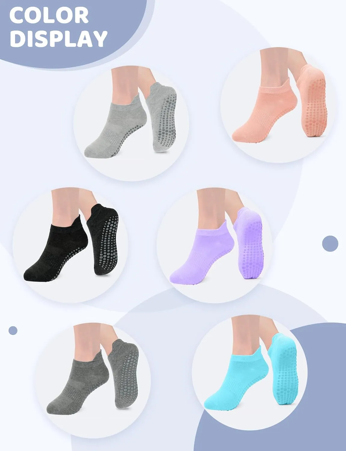AURUZA Grip Socks for Women Men Pilates Grip Socks Non Slip Yoga Sock with Grips for Barre Barefoot Hospital Grippy Sock