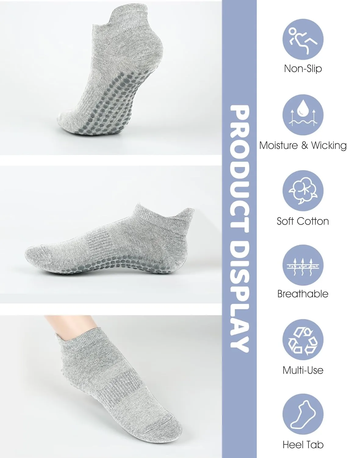 AURUZA Grip Socks for Women Men Pilates Grip Socks Non Slip Yoga Sock with Grips for Barre Barefoot Hospital Grippy Sock