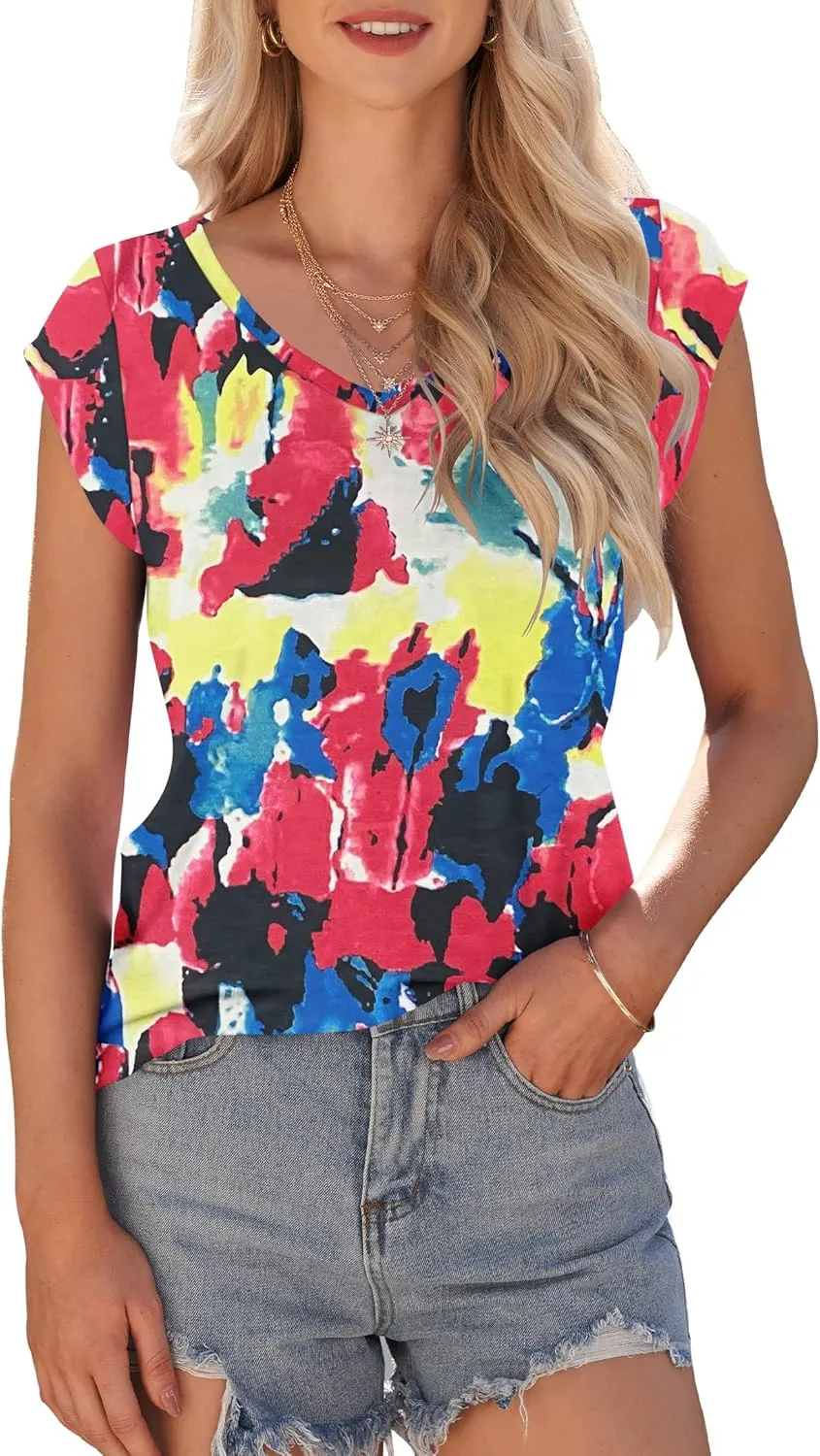 AUSELILY Womens Cap Sleeve T-Shirt Casual Loose Fit Tank Tops