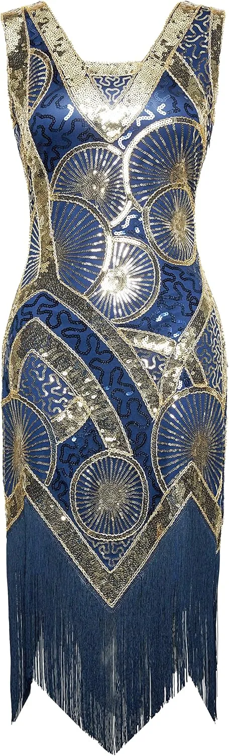 BABEYOND 1920s Flapper Dress Long Fringe Gatsby Dress Roaring 20s Sequin Beaded Dress