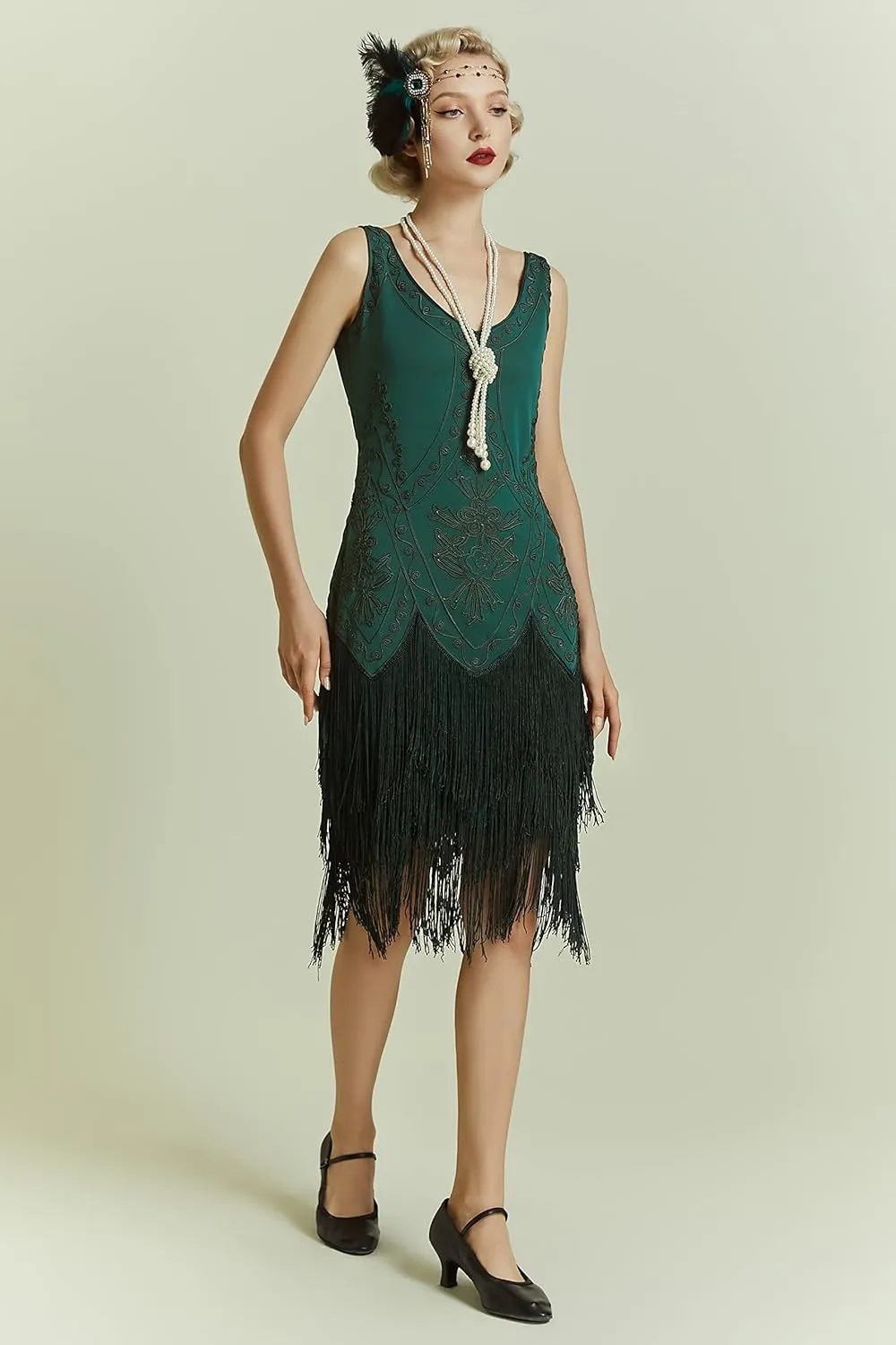 BABEYOND 1920s Flapper Dress Roaring 20s Great Gatsby Costume Dress Fringed Embellished Dress