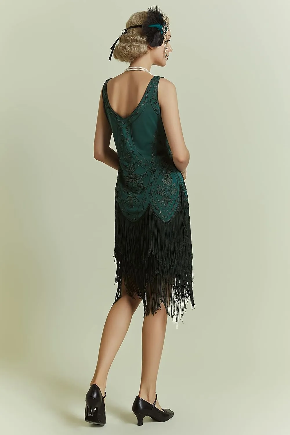 BABEYOND 1920s Flapper Dress Roaring 20s Great Gatsby Costume Dress Fringed Embellished Dress