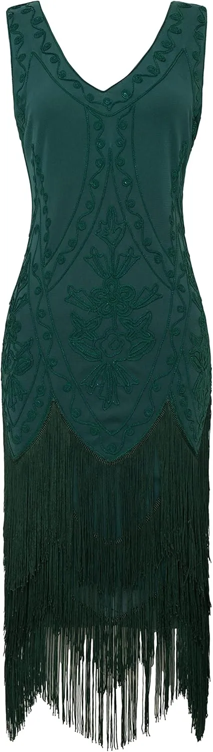 BABEYOND 1920s Flapper Dress Roaring 20s Great Gatsby Costume Dress Fringed Embellished Dress