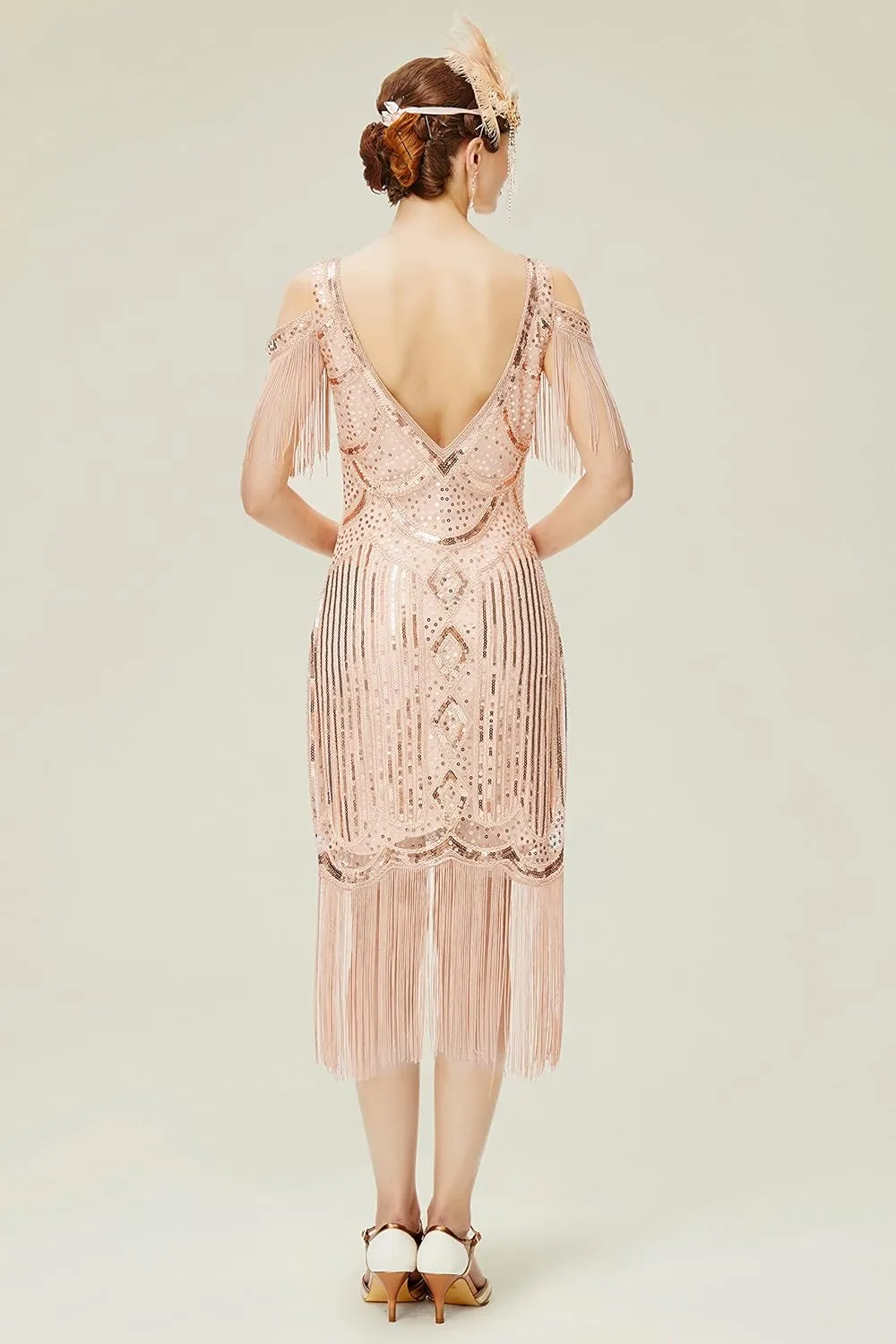BABEYOND Womens 1920s Flapper Dress Vintage Long Fringe Dress Roaring 20s Sequins Beaded Dress
