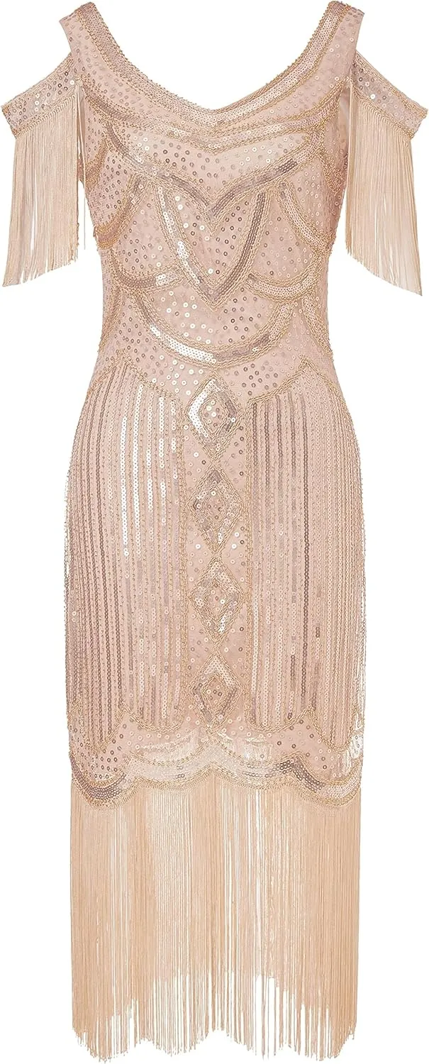 BABEYOND Womens 1920s Flapper Dress Vintage Long Fringe Dress Roaring 20s Sequins Beaded Dress
