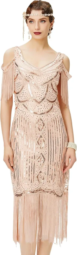 BABEYOND Womens 1920s Flapper Dress Vintage Long Fringe Dress Roaring 20s Sequins Beaded Dress