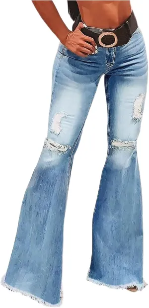 Bell Bottom Jeans for Women Bootcut Ripped High Waisted Flare Jeans Distressed Ladies Casual Pants Trousers 2025