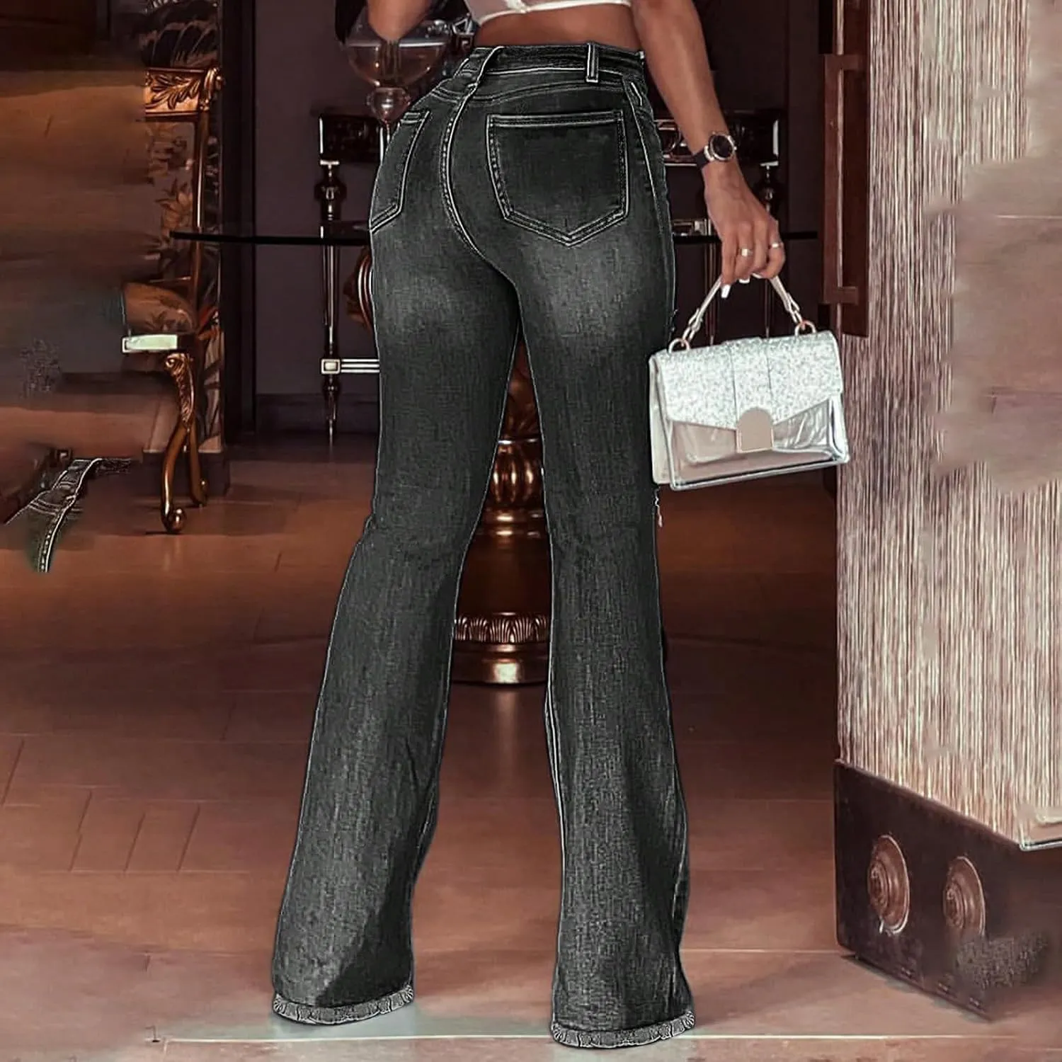 Bell Bottom Jeans for Women Bootcut Ripped High Waisted Flare Jeans Distressed Ladies Casual Pants Trousers 2025