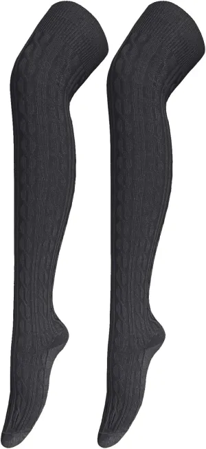 Bestjybt Women Cable Knit Thigh High Socks Cotton Warm Over the Knee Socks Knee High Boot Stockings Leg Warmers