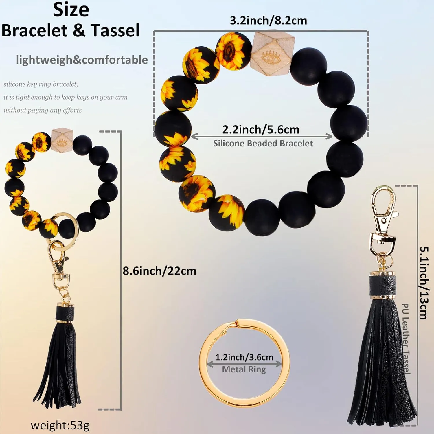 BIHRTC Key Ring Bracelet Car Keychain Holder Wristlet Silicone Women Beaded Bangle Chains