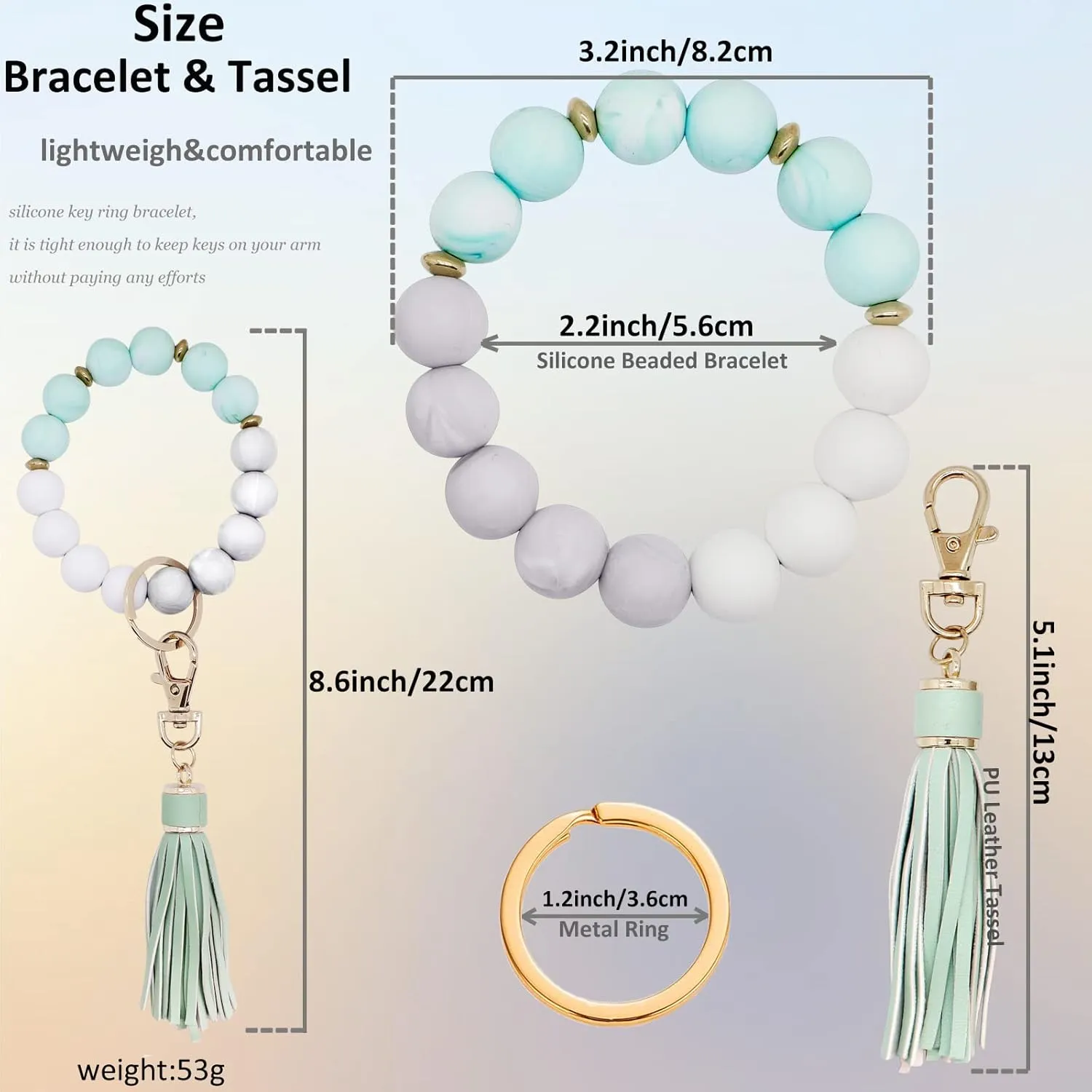 BIHRTC Key Ring Bracelet Car Keychain Holder Wristlet Silicone Women Beaded Bangle Chains