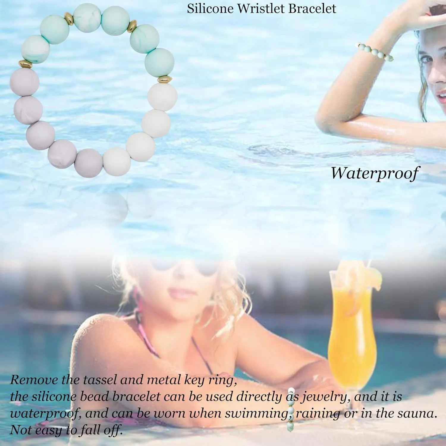 BIHRTC Key Ring Bracelet Car Keychain Holder Wristlet Silicone Women Beaded Bangle Chains