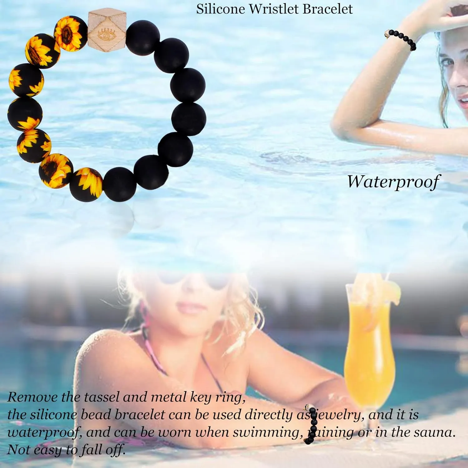 BIHRTC Key Ring Bracelet Car Keychain Holder Wristlet Silicone Women Beaded Bangle Chains