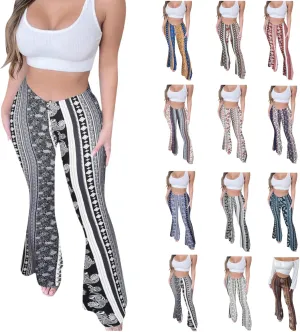 Boho Leggings for Women Flare High Waisted Stretchy Bell Bottom Trousers Tummy Control Hippie Yoga Leggings